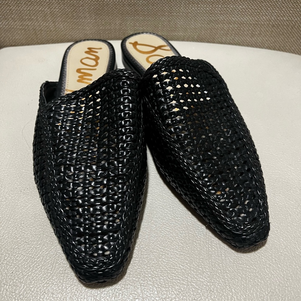 Sam Edelman Elva Woven Black Leather Pointed Mules Women’s Size 8.5